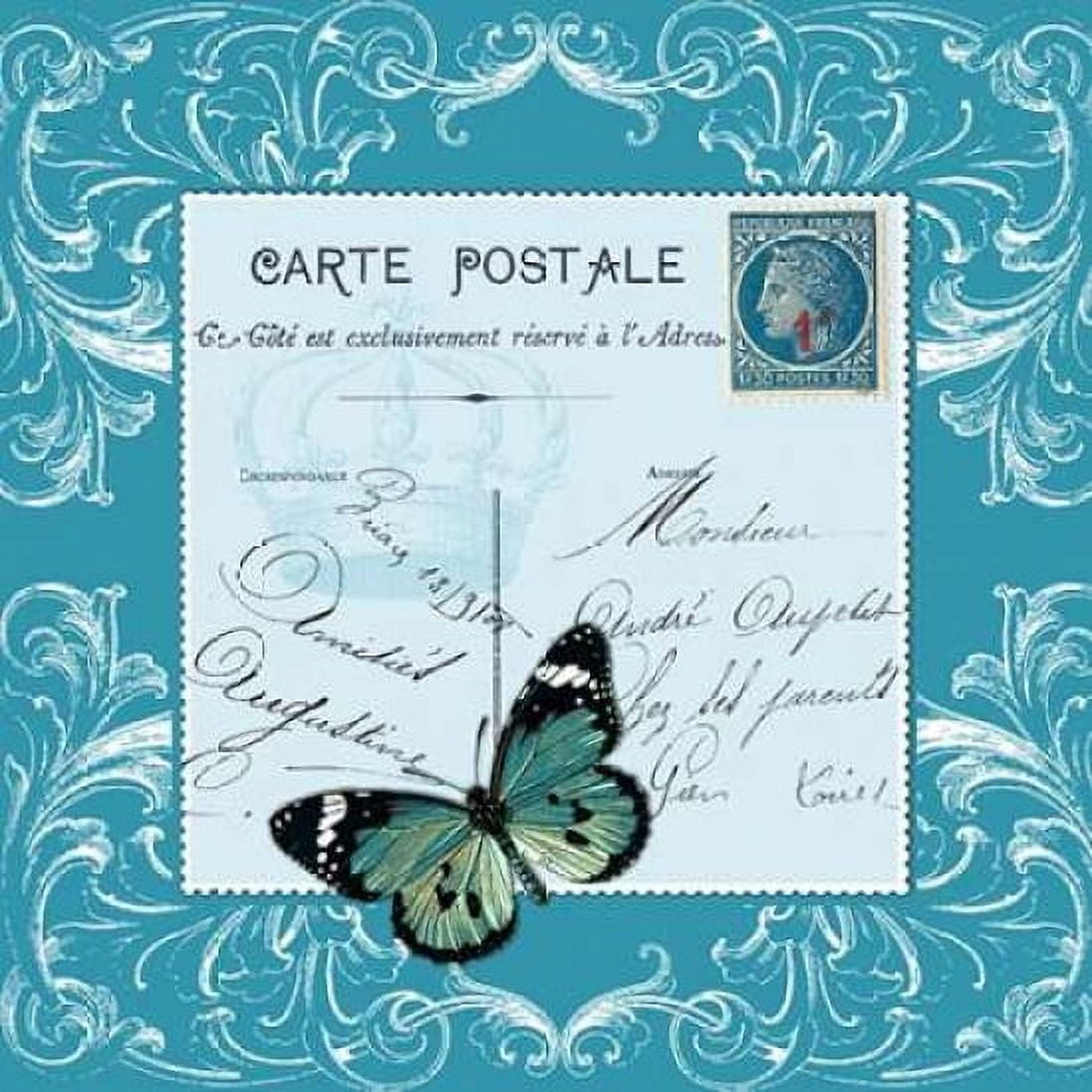 Butterfly Carte Postale Blue Canvas Art - Marion De Lauzun (24 x 24)