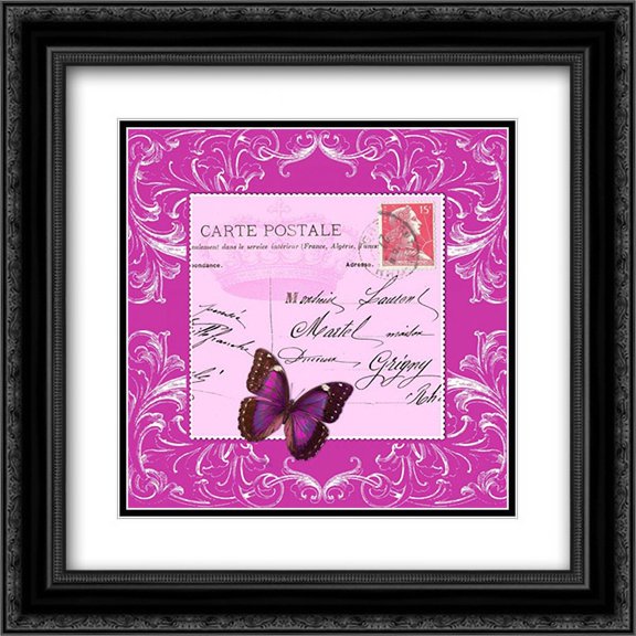 Butterfly Carte Postale Pink 2x Matted 20x20 Black Ornate Framed Art Print by De Lauzun, Marion