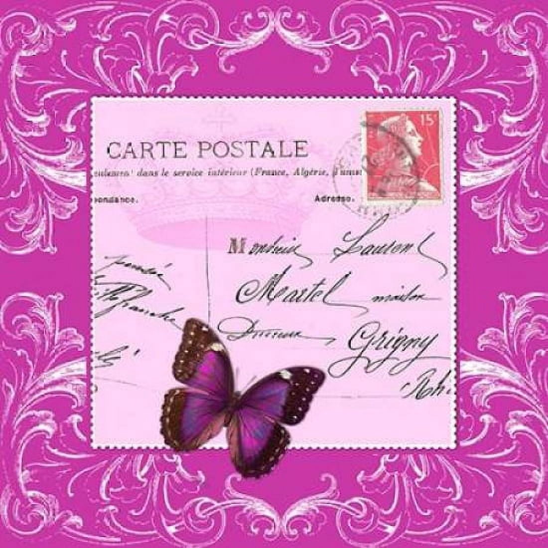 Butterfly Carte Postale Pink Canvas Art - Marion De Lauzun (24 x 24)