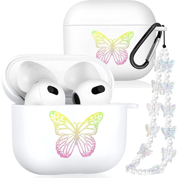 Butterfly Case for AirPod 3 (2021) Aesthetic Cute Cases Women Girls Girly for AirPods 3rd Generation Cover Soft TPU Pretty Kawaii Funny Stylish with Keychain for Air Pods 3(Pink Butterfly)