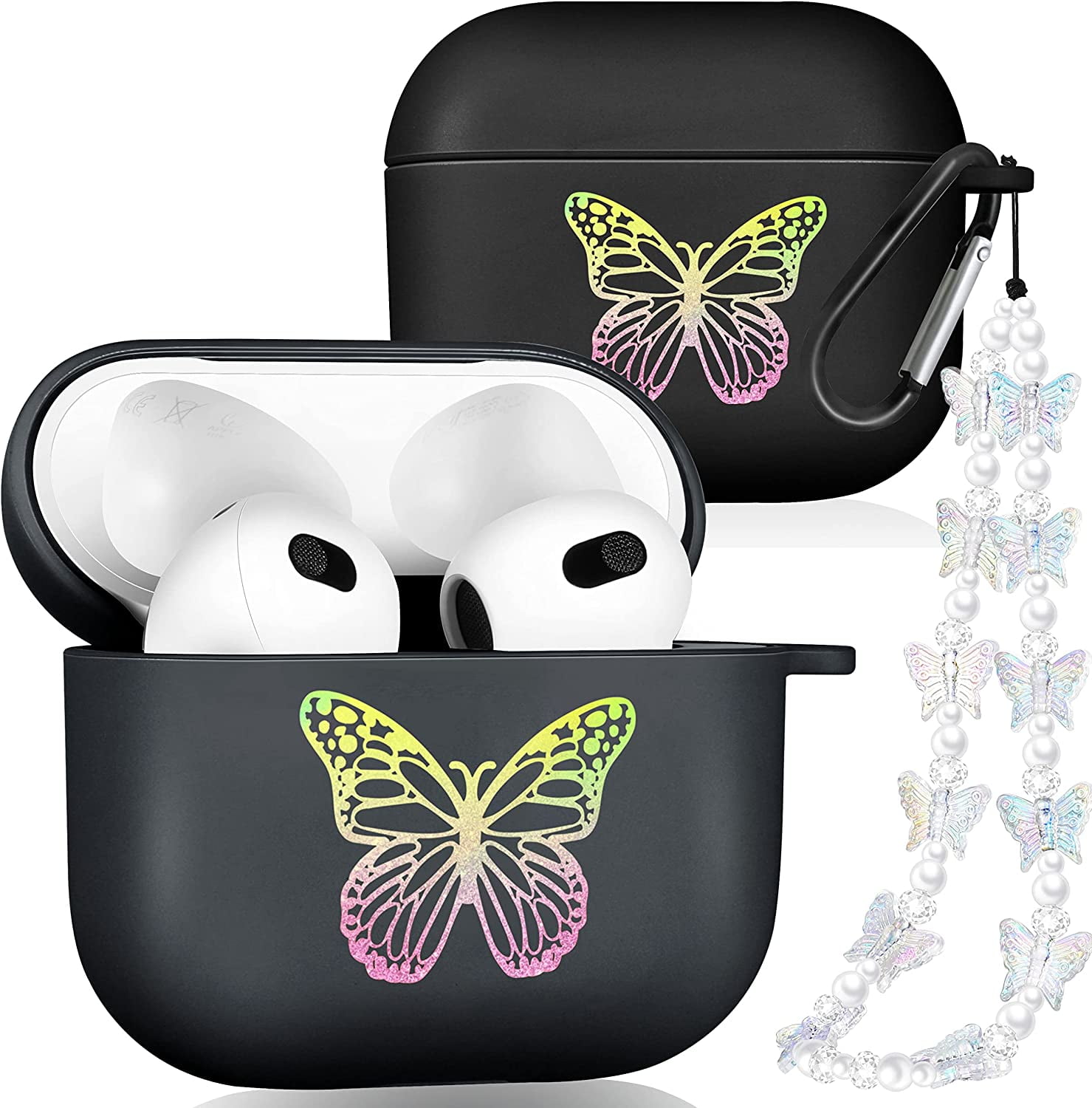 Tirita Personalised AirPod Case Cover for Airpods 1 2 3 and Airpods Pro 1  Aesthetic for Girls Designer UK Case With Clip Keychain Butterfly 