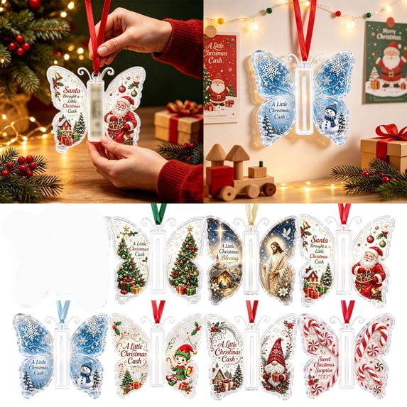 Butterfly Cash Gift Ornament, Clear Acrylic Christmas Money Holder Hanging Ornament for Cash Bill Present, Holiday Money‑Display Pendant for Xmas Tree Decor