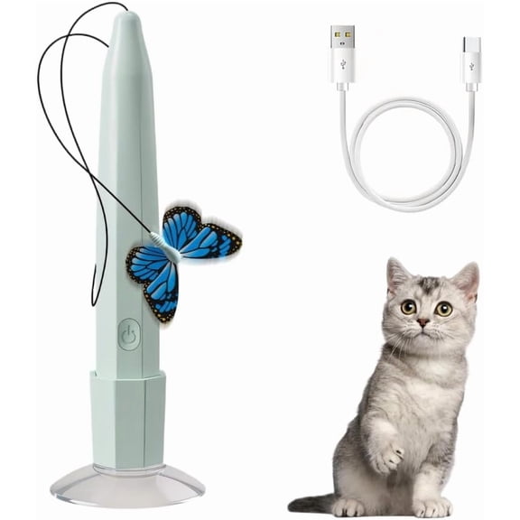 Butterfly Cat Toy, Interactive Cat Toys for Indoor Cats - USB Rechargeable & Suction Cup, Automatic Wand with Touch Mode, 35" Wire