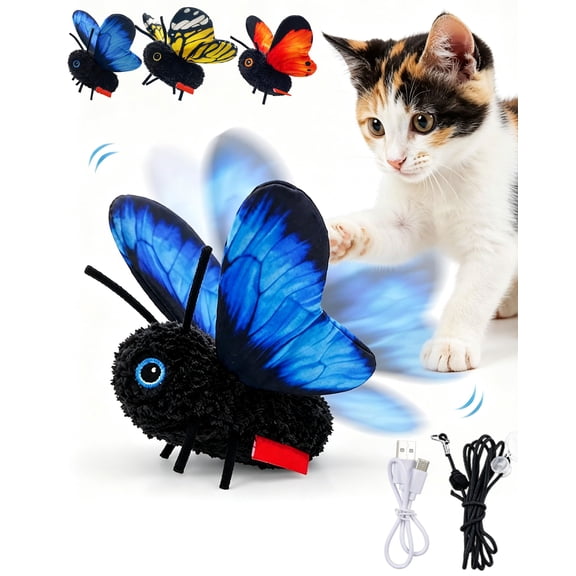 Butterfly Cat Toy, Realistic Fluttering Wings, 3 Modes, Interactive Self-Play Toy for Indoor Cats, Orange