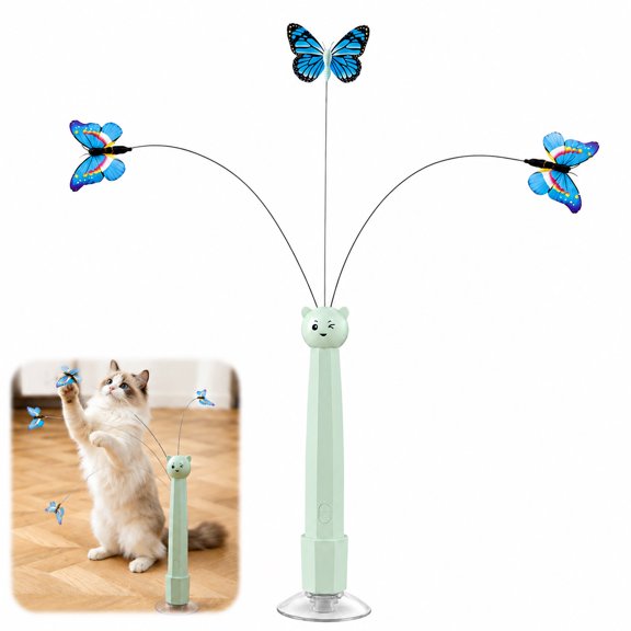 Butterfly Cat Toy Rechargeable, Interactive Suction Cup Cat Toy with Flapping Butterfly, USB Rechargeable Indoor Exercise Toy for Cats & Kittens