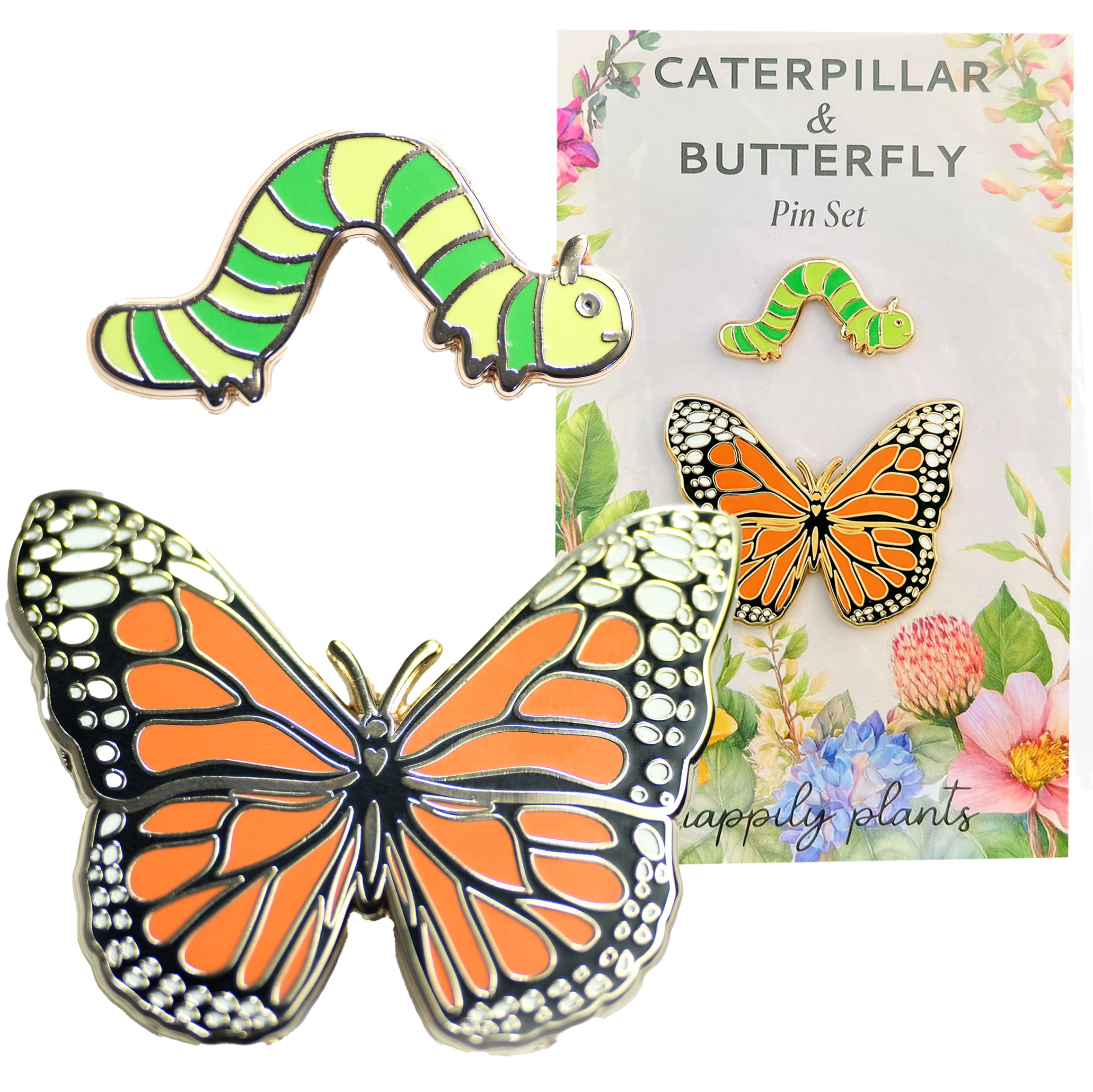 Butterfly & Caterpillar Enamel 2 Piece Pin Gift Set – Cute Nature ...