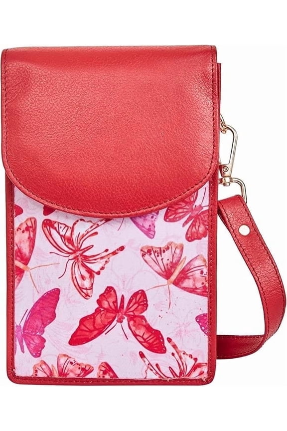 Hand Crafted Nylon & Leather Crossbody Sling Wallet Womens Phone Purse, Compact Shoulder Bag with Adjustable Strap