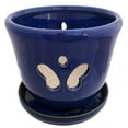 thumbnail image 1 of Butterfly Ceramic Orchid Pot/Saucer plus Felt Feet - Dark Blue - 5 1/2" x 5 1/4", 1 of 1