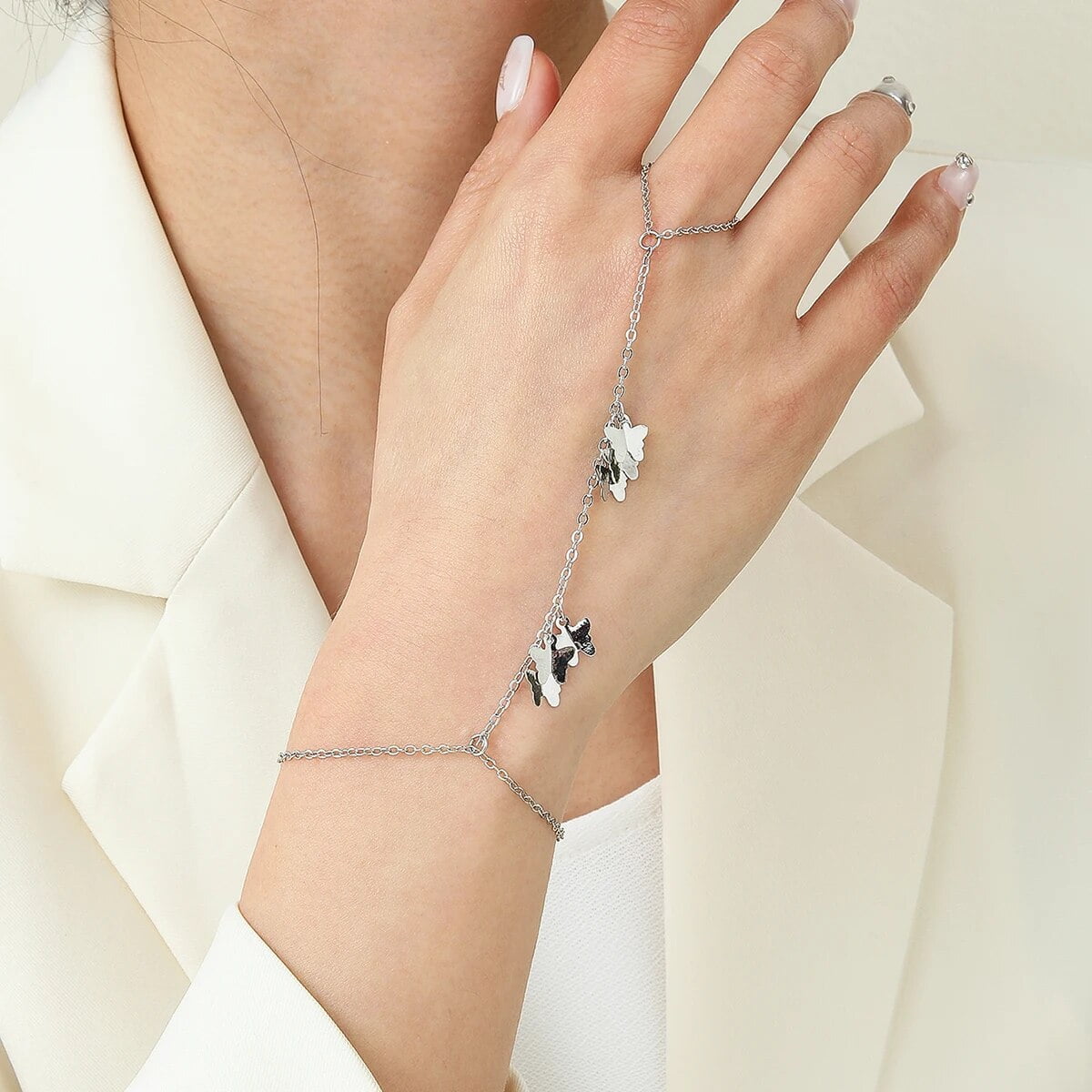 Bangle with attached ring hot sale