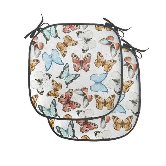 Butterfly Chair Seating Cushion Set of 2, Various Colorful Butterflies Watercolor Style Wild Nature Bohemian Design Print, Seat Pads with Anti-slip Backing, 16"x16", Multicolor, by Ambesonne