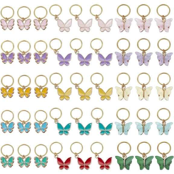 Butterfly Charms and Braid Clips - 45 Pcs Removable Crochet Stitch Markers Made of Charms for Knitting Weaving Sewing and Dreadlock Decorations Mixed Color
