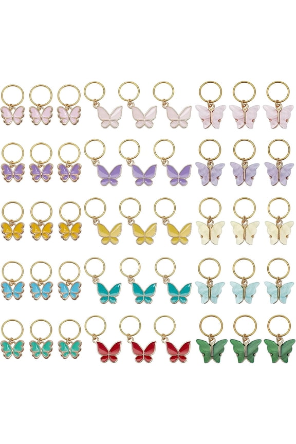 Butterfly Charms and Braid Clips - 45 Pcs Removable Crochet Stitch Markers Made of Charms for DIY Knitting Weaving Sewing and Dreadlock Decorations