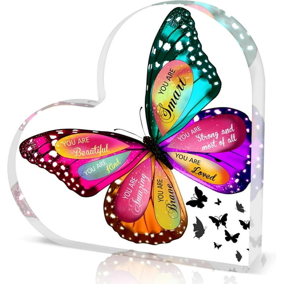 Butterfly Christian Acrylic Sign You Are, Motivational Bible Verse Plaque for Desk, Women or Friends, 4x4 Inch