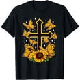 thumbnail image 1 of Butterfly Christian Cross Floral Sunflower T-Shirt, 1 of 3