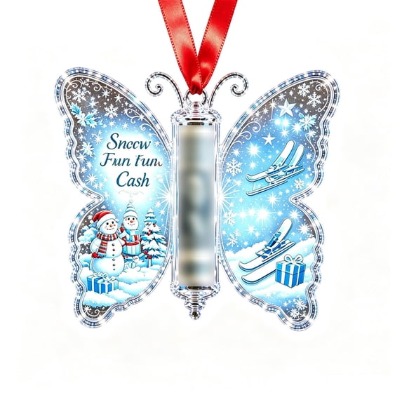 Butterfly Christmas Money Gift Ornament Butterfly Xmas Cash Decor, Acrylic Cash Holder with Built‑in Clear Compartment Holiday Wallets for Tree Window Car Gift for Family Friends