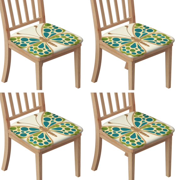Butterfly with Circles Pattern Seat Covers for Dining Room Chairs Set Of 4,Stretch Printed Washable Chair Seat Cover with Elastic Ties and Button,Removable Waterproof Couch Cushion Covers