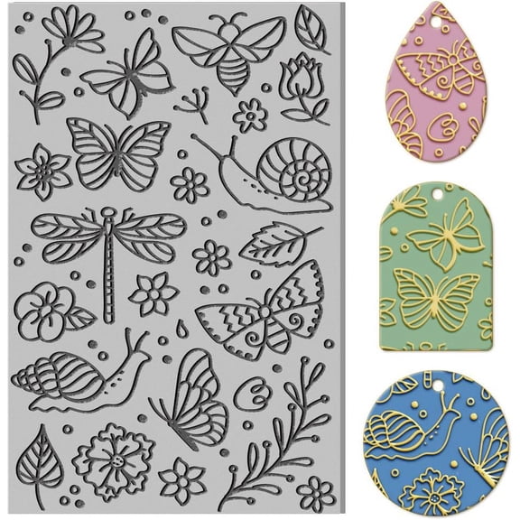 Butterfly Clay Texture Mat Dragonfly Snail Flowers Clay Modeling Pattern Pad Texture Sheets for Polymer Clay Making Earrings Jewelry 4x2.6inch White DIY
