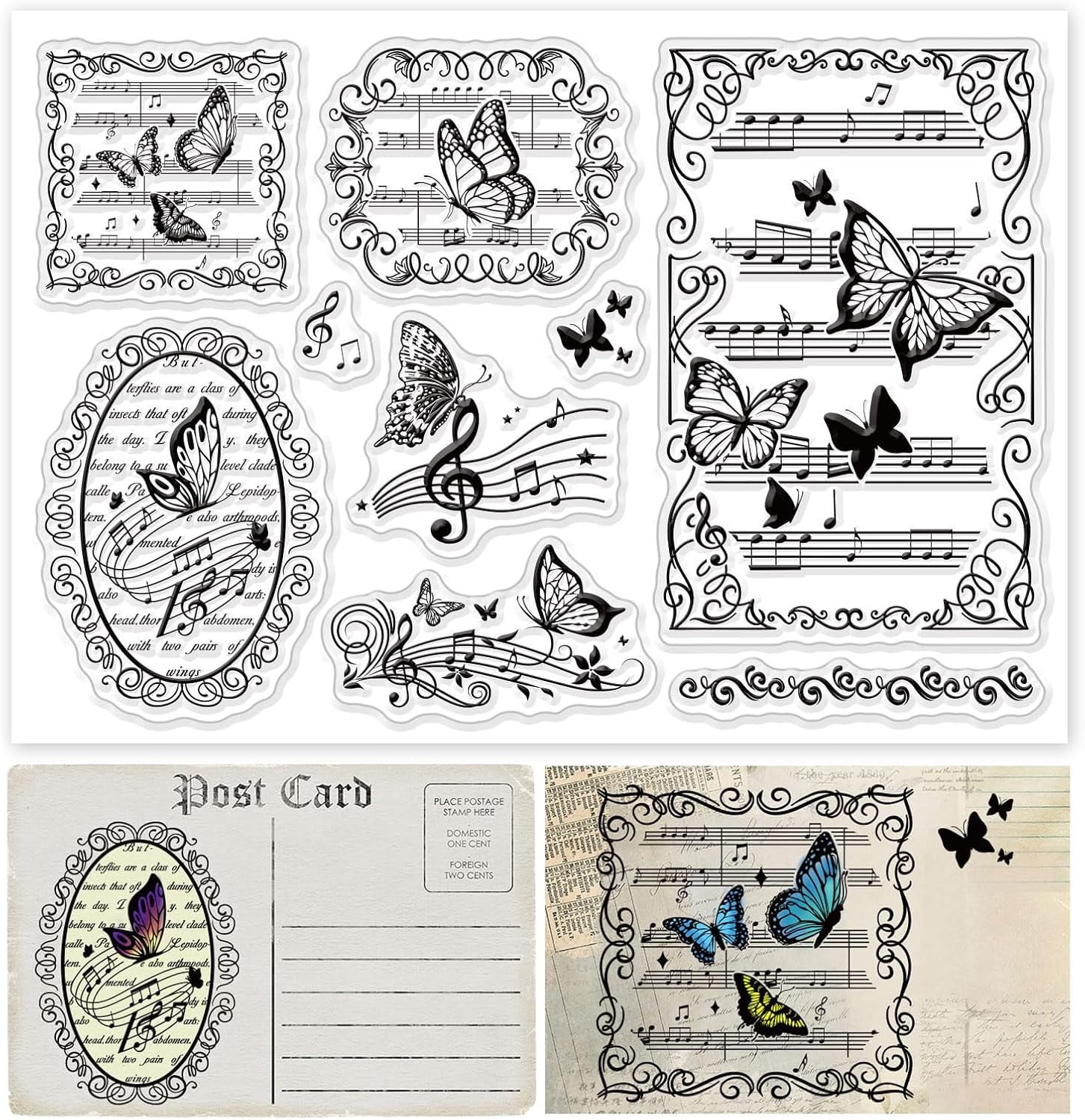 Butterfly Clear Stamps Music Note Silicone Rubber Stamp Film Frame ...