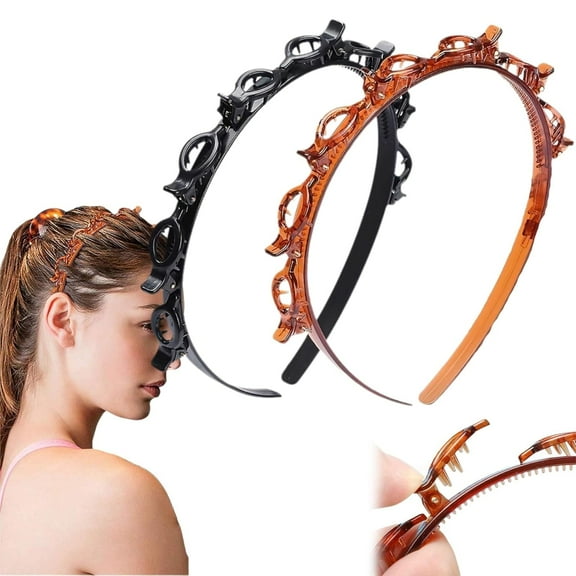 Butterfly Clip Headband for Women, 90s Butterfly Clip Headband, 2 PCS Bangs Hairstyle Hairpin Headband, Professional Weave Bangs Clip, Toothed Headband Braid Tool for Women Girls