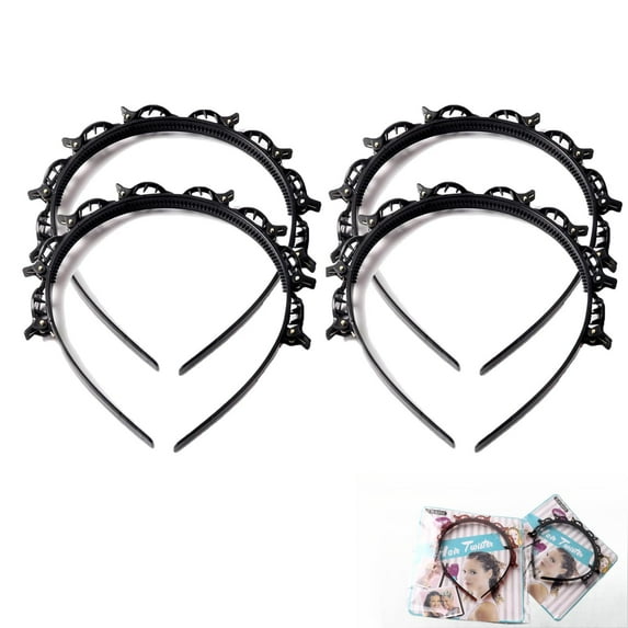 Butterfly Clip Headband for Women, 90s Professional Curly Hair Weave Bangs Clip, Double Layer Twist Plait Black Headband Hair Tools for Women (4*Black)