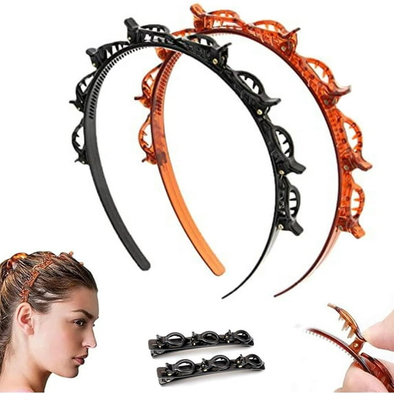 Butterfly Clip Headband for Women, 90s Professional Curly Hair Weave Bangs Clip, Toothed Headband Braid Tool, Fashion Versatile Hair Clip Styling Accessory Tools for Women Girls(Black+Brown)