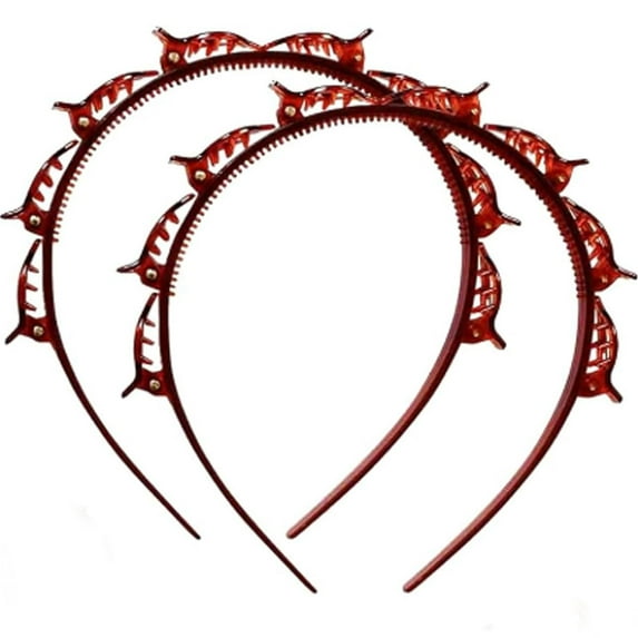 Butterfly Clip Headband for Women, 90s Professional Curly Hair Weave Bangs Clip, Toothed Headband Braid Tool, Fashion Versatile Hair Clip Styling Accessory Tools for Women Girls(Brown-2PCS)