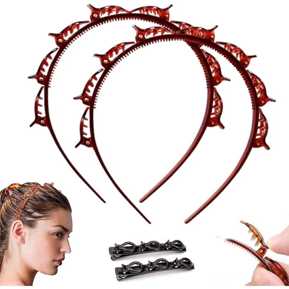 Butterfly Clip Headband for Women, 90s Professional Curly Hair Weave Bangs Clip, Toothed Headband Braid Tool, Fashion Versatile Hair Clip Styling Accessory Tools for Women Girls(Brown-2PCS)