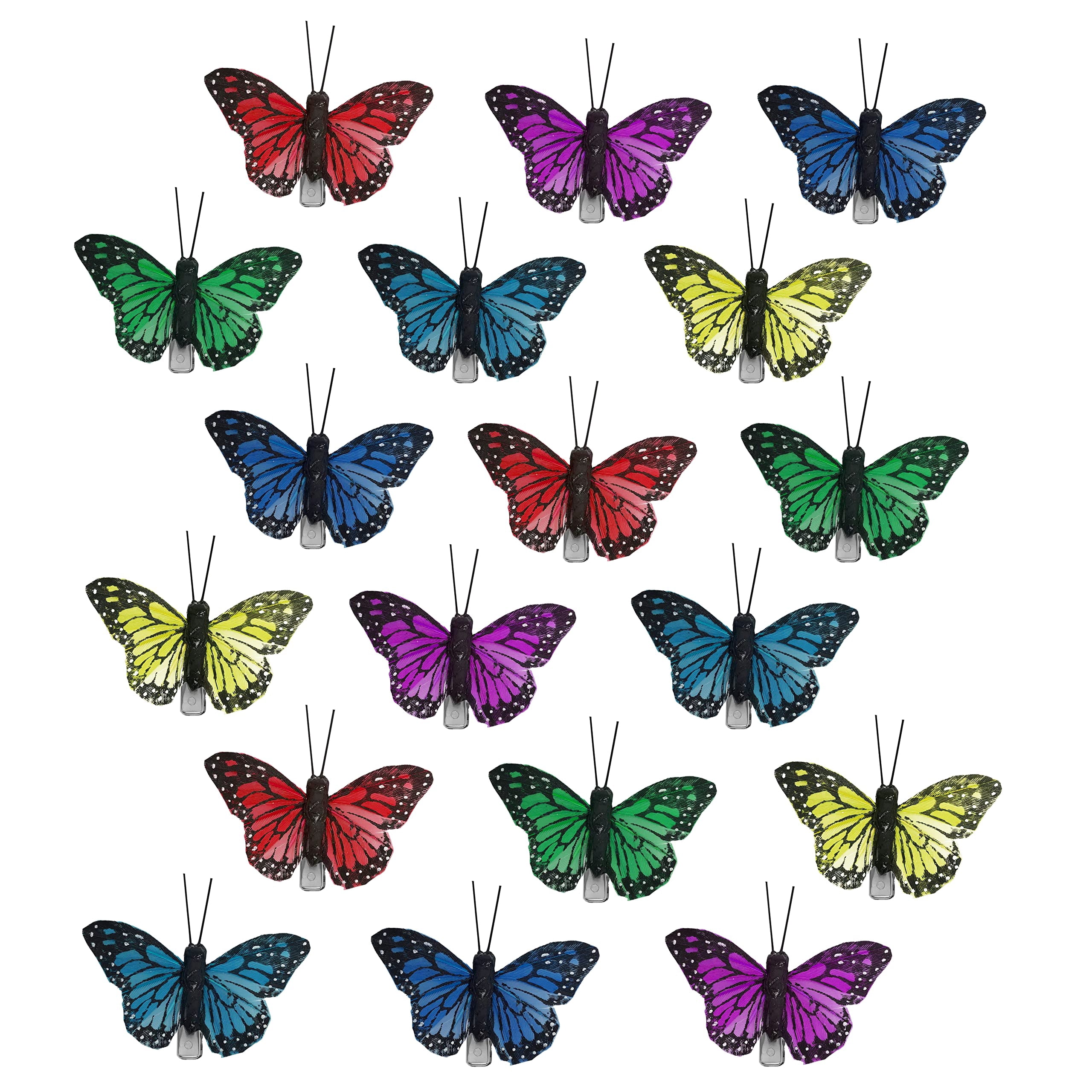 Butterfly Decorations - Set of 18 Clip-on Butterflies - Multiple Colors