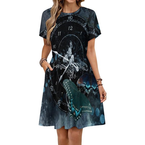 Butterfly Clock Dress Summer Street Style Dresses Female Short Sleeve Printed Sundress