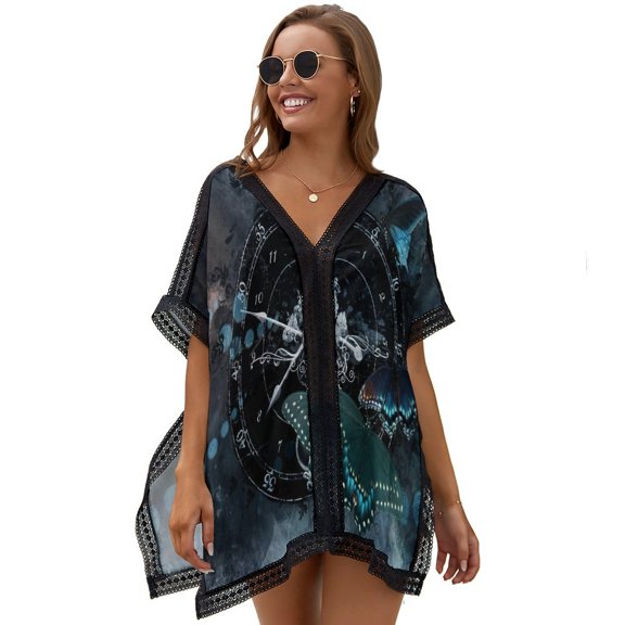Butterfly Clock Women's Swimsuit Coverup Summer Beach Cover Up Bathing Suit Dress