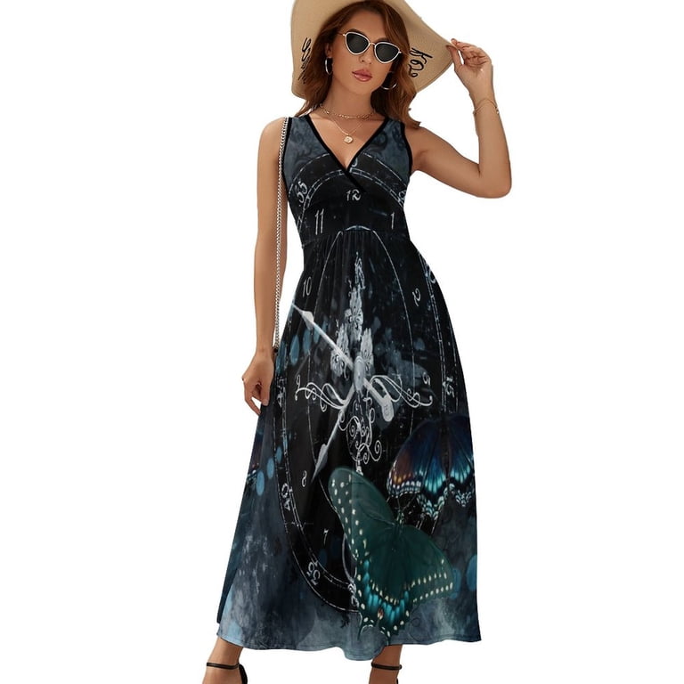Butterfly Clock Womens Night Club Maxi Dress V Neck Sleeveless Bohemia Long Dresses - Walmart.com Butterfly Clock Womens Night Club Maxi Dress V Neck Sleeveless Bohemia Long Dresses - Walmart.com