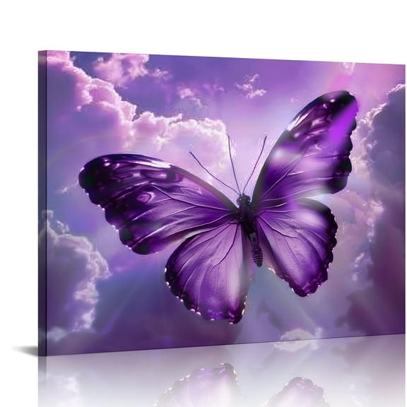 Butterfly Clouds Purple Canvas Wall Art Print On Canvas Ready To Hang Home Room Art Decor Gift Idea 20x16in