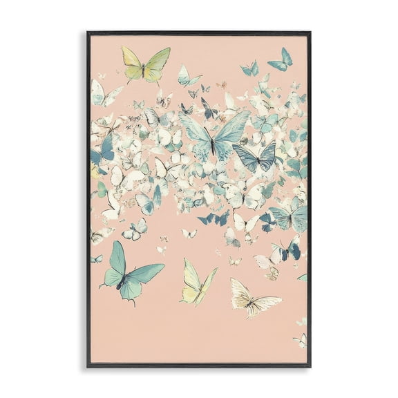 Stupell Industries Butterfly Cluster over Pink Black Framed Giclee Art, design by Petal Prints Design