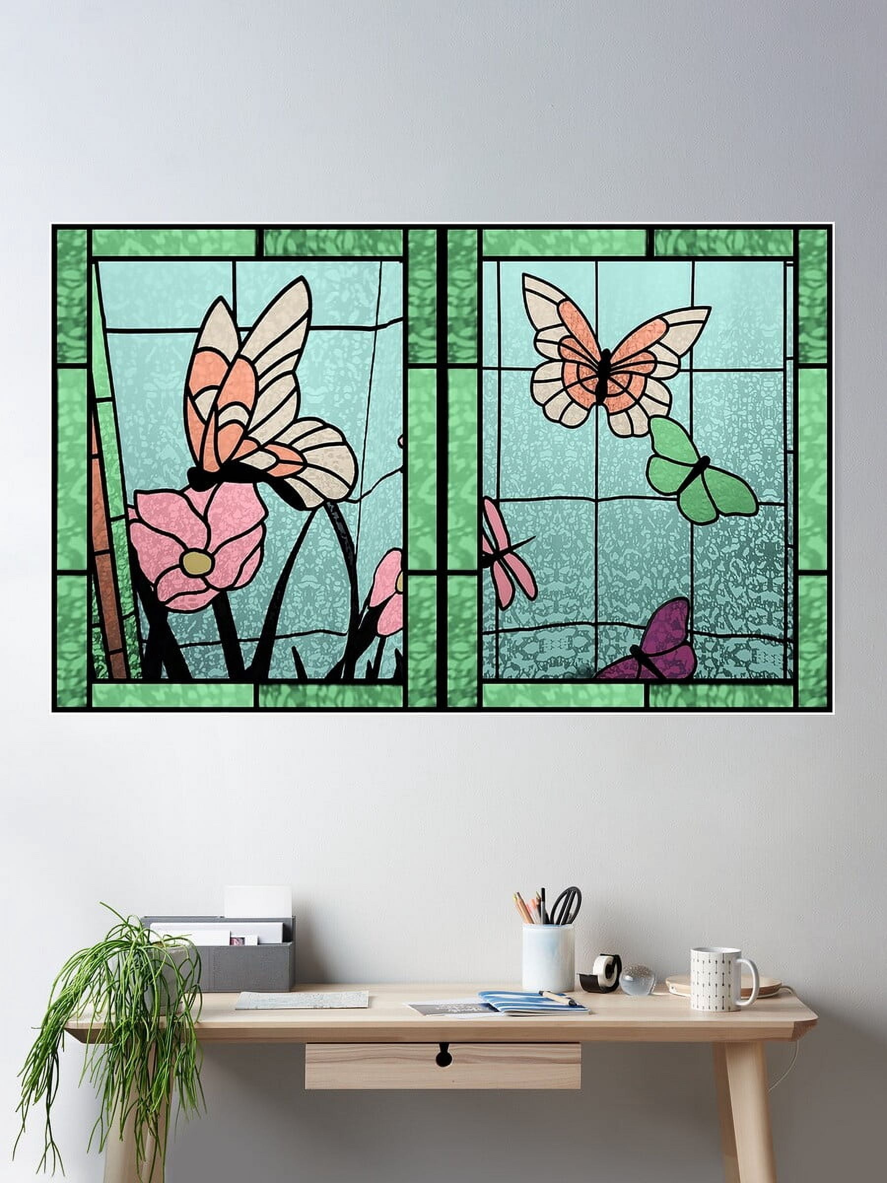 Stained Glass Wall Panel Repair For Living Room Reference: Butterfly Collage In Stained Glass 2 Pane Poster Wall Art