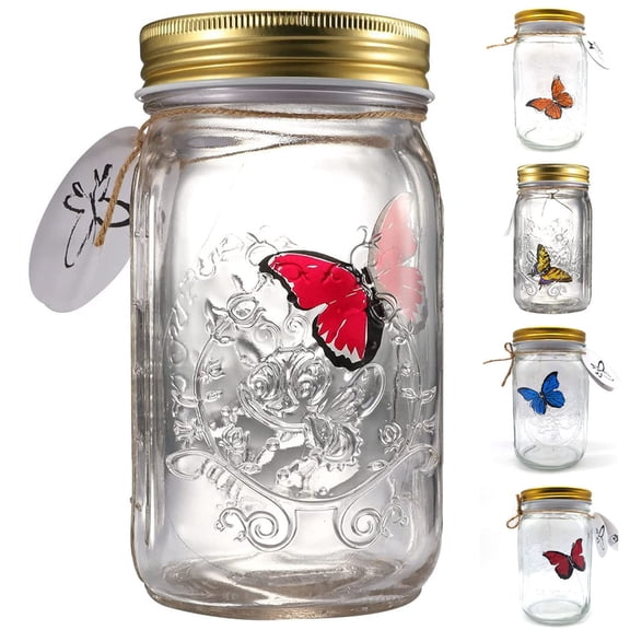 Butterfly Collection in a Jar, Butterfly Jar That Moves, LED Light Romantic Glass Animated Butterfly in a Jar Gift Decoration