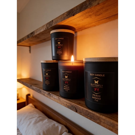 Butterfly Collections Empire 7 oz Peach Mango Scented Container Candles with  Wood Cover Top