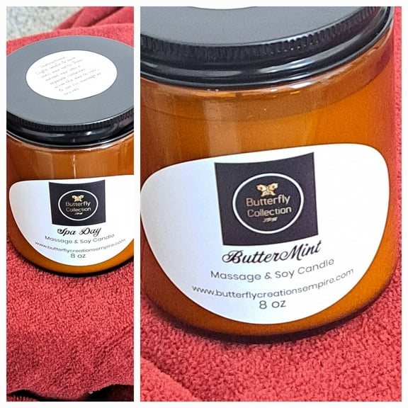 Butterfly Collections Empire ButterMint 8 oz Soy Candle with 30 h Burn Time, Amber Glass Jar