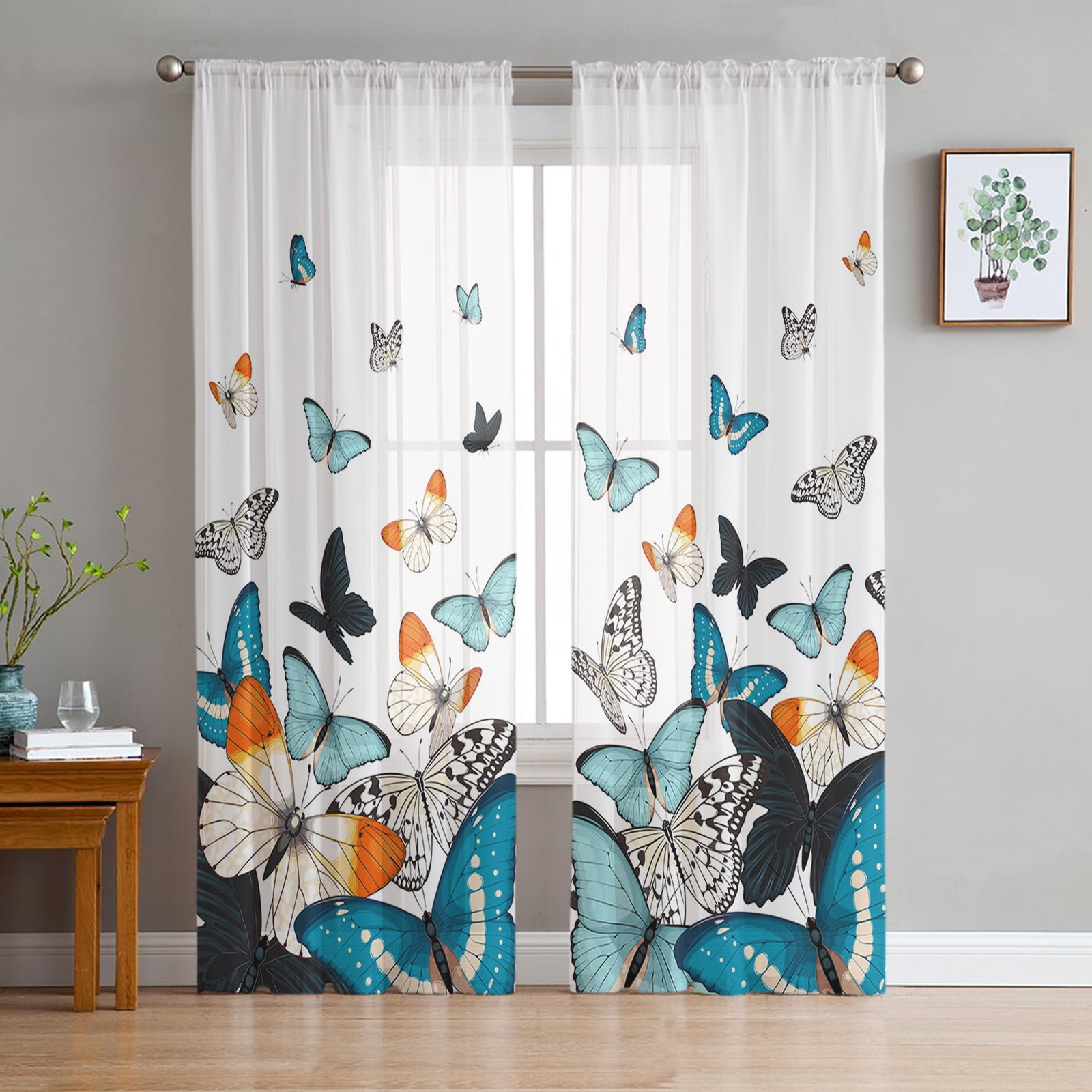Butterfly Colorful Chiffon Sheer Curtains For Living Room Bedroom