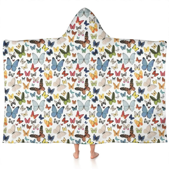 Butterfly Colorful Insect Pattern Hooded Bath Towel,60"x35" for Ages 3 To 12 Kids, Quick Dry Lightweight Soft Microfiber Hood Beach Towel Cover Up for Kids