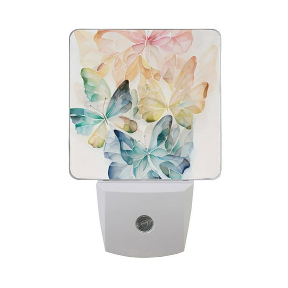 Butterfly Colorful Night Light LED Dusk to Dawn Auto Sensor Night Lamp Plug-in Nightlight for Bedroom Hallway Kitchen 2 PCs