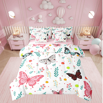 Butterfly Comforter Set 7 Piece Bed in a Bag Twin,Watercolor Flowers Bedding Sets Rustic Aesthetic Animal Sheet Set with Comforter Rainbow Butterflies Dreamy Beetles Floral Room Decor