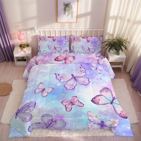 Psoiuetr Butterfly Comforter Set Full Size for Girls Kids Teens Blue Purple Tie Dye Bedding Set 3 Pieces