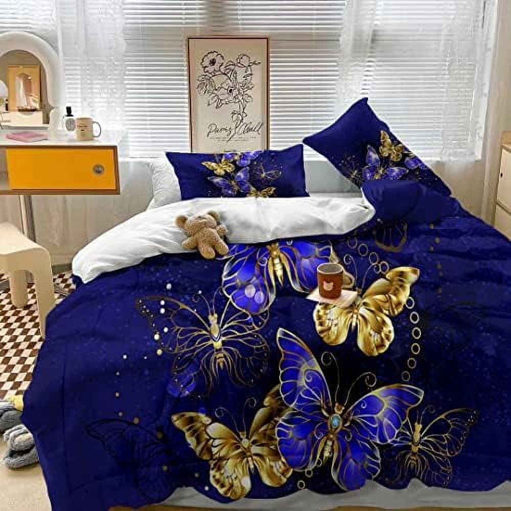 Butterfly Comforter Set Queen Size, 3 Pieces Purple Butterfly Bedding