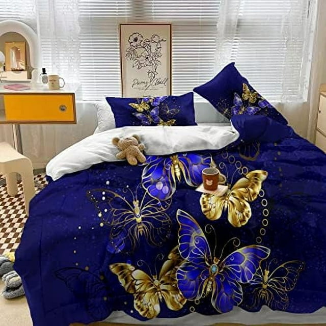 Butterfly Comforter Set Queen Size, 3 Pieces Purple Butterfly Bedding