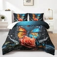 thumbnail image 1 of Butterfly Comforter Set Size Starry Blue Rose Print Bedding Set Butterfly Art Pattern Soft Lightweight Duvet Set for Kids Teens Girls Women 3Pcs(1 Comforter + 2 Pillowcase), 1 of 6