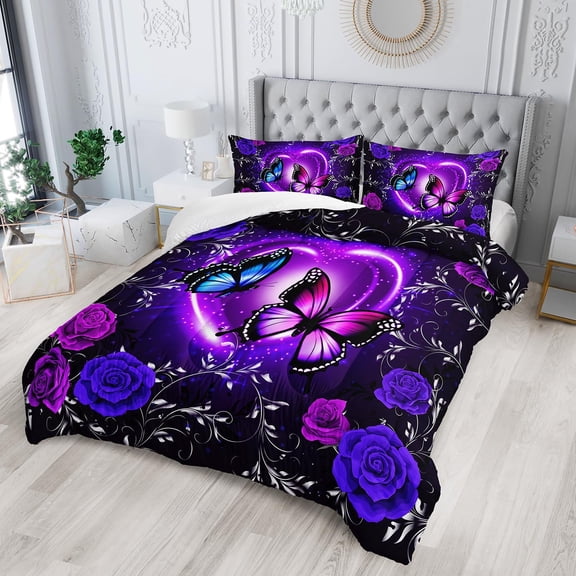 Butterfly Comforter Set Queen Size Dreamy  with Black Accents 3D Printed Bedding