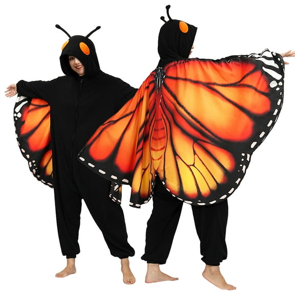 Butterfly Costume, Adult Onesie Pajamas with Wing, Halloween Cosplay Funny Homewear for Women Man