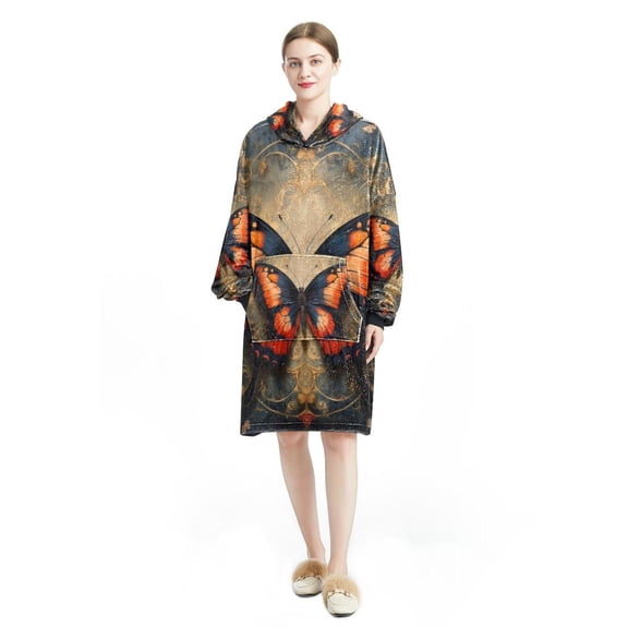 Butterfly Cozy Microfiber Polyester Sweatshirt Blanket - Ultra Soft Lounge Wear for Men and Women - Lightweight Couch Jacket - Snuggle Wrap with Pockets - Gray Color - Machine Washable