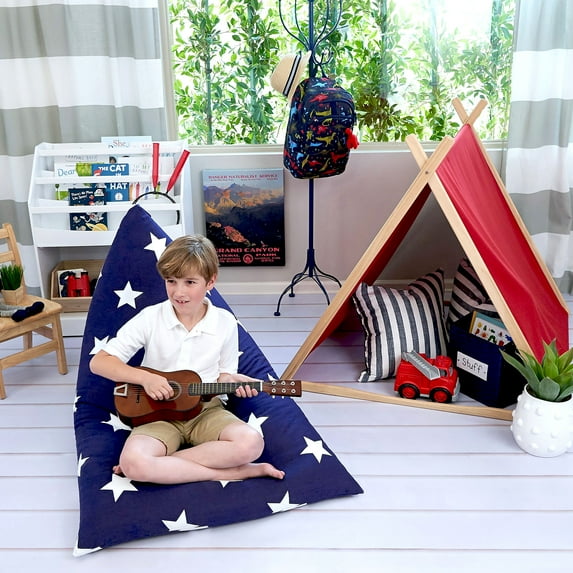 Butterfly Craze Bean Bag Chair Cover, Functional Toddler Toy Organizer, Fill with Stuffed Animals to Create a Jumbo, Comfy Floor Lounger for Boys or Girls, Stuffing Not Included, Navy Stars
