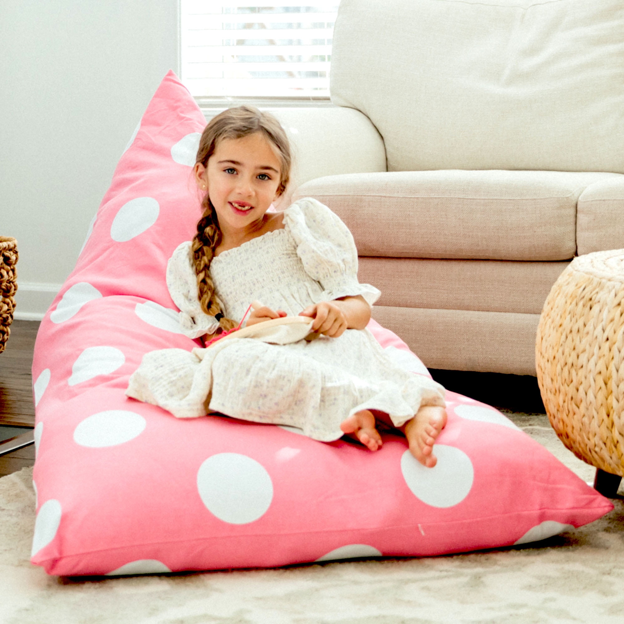 Butterfly Craze Bean Bag Chair Cover - Toy Organizer, Fill With Stuffed  Animals, Comfy Floor Lounger - Stuffing Not Included, Pink Polka Dots :  Target